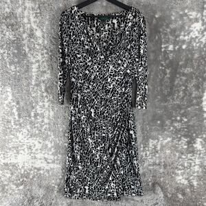 Lauren Ralph Lauren Size 8 Abstract Geometric Midi Sheath Dress Black White
